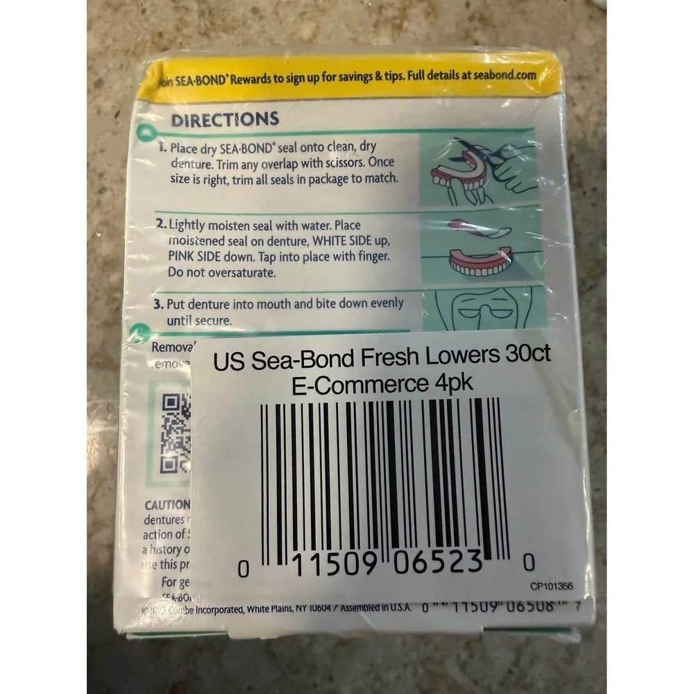 Sea-Bond Denture Adhesive Seals Lowers Fresh Mint 30ct 4-Pack 120 Total Seals